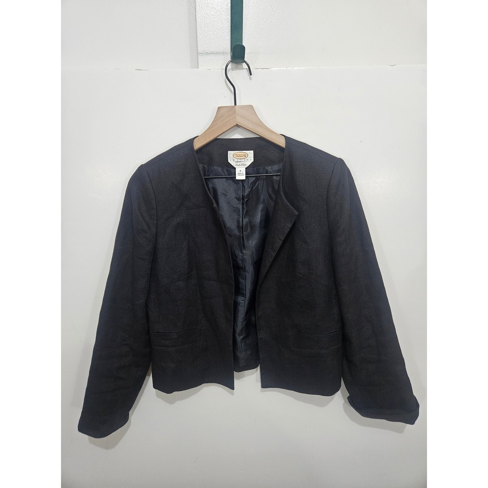 Vintage Talbots Petites 6P Black 100% Irish Linen Blazer Jacket 90s Preppy